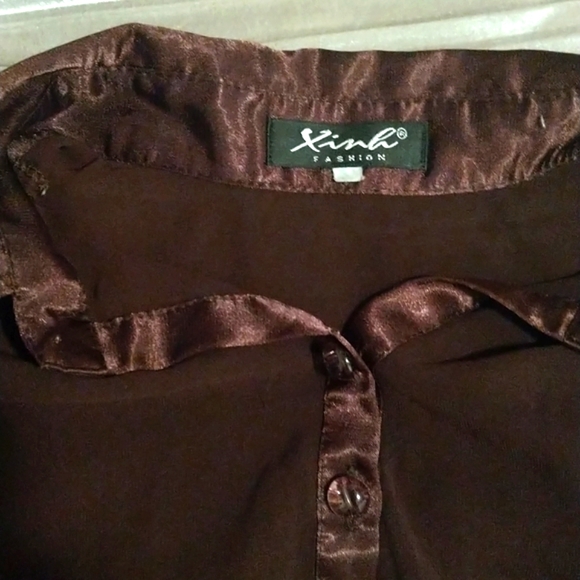 Chocolate Brown Sheer Button Blouse - Picture 5 of 6